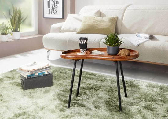 salontafel WL5.669 71x51x40 cm Sheesham massieve banktafel niervorm met metalen poten | Salontafel massief hout | Kleine niertafel echt hout | Stubentisch Holz | Bijzettafel Modern