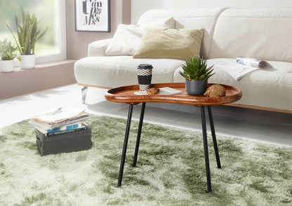 salontafel WL5.669 71x51x40 cm Sheesham massieve banktafel niervorm met metalen poten | Salontafel massief hout | Kleine niertafel echt hout | Stubentisch Holz | Bijzettafel Modern