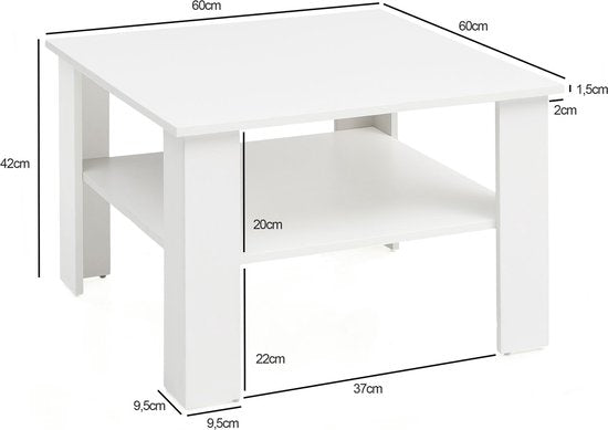 salontafel WL5.834 Wit 60x42x60 cm Design houten tafel met plank | Salontafel Koffietafel | Salontafel Salontafel | Salontafel Stubentisch met opbergruimte | Woonkamer met tafel