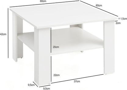 salontafel WL5.834 Wit 60x42x60 cm Design houten tafel met plank | Salontafel Koffietafel | Salontafel Salontafel | Salontafel Stubentisch met opbergruimte | Woonkamer met tafel