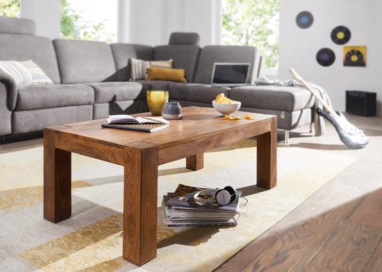 salontafel massief hout Sheesham 110cm breed salontafel ontwerp donkerbruin landelijke stijl tafel
