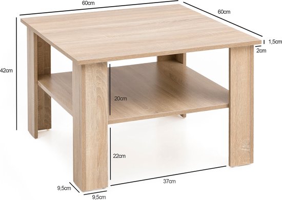 salontafel WL5.833 Sonoma eiken 60x42x60 cm Design houten tafel met plank | Salontafel Koffietafel | Salontafel Salontafel | Salontafel Stubentisch met opbergruimte | Woonkamer met tafel