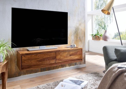 HiFi Lowboard Hangend Sheesham Massief Hout 108x25x34 cm TV-Dressoir | Design TV-Meubel Modern | TV-Tafel Wand | TV-Bord Woonkamer
