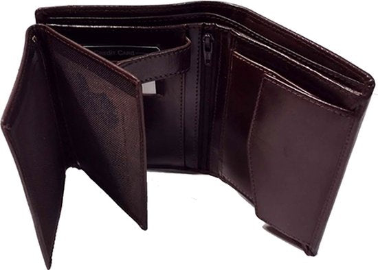 Heren Lederen Billfold Midi Portemonnee - Bruin - 10x13x3 cm