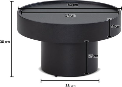 Salontafel 60x60x30 cm metaal zwart salontafel rond | Woonkamertafel in paddestoelvorm | Design salontafel ijzer | Kleine tafel bijzettafel woonkamer modern