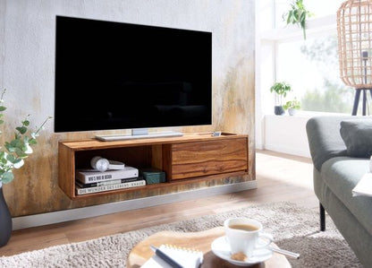 HiFi Lowboard Hangend Sheesham Massief Hout 108x25x34 cm TV-Dressoir | Design TV-Meubel Modern | TV-Tafel Wand | TV-Bord Woonkamer