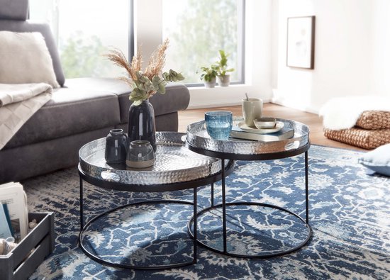 Sky Style- salontafel set van 2 metalen dienblad tafel zilveren salontafel rond