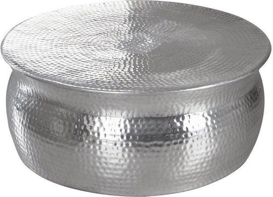 coffee table KARAM 75x31x75cm aluminum silver side table oriental round | Flat hammered coffee table metal Design coffee table modern | Table small Indian stub table small