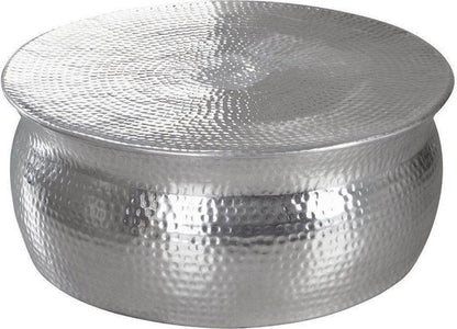 coffee table KARAM 75x31x75cm aluminum silver side table oriental round | Flat hammered coffee table metal Design coffee table modern | Table small Indian stub table small