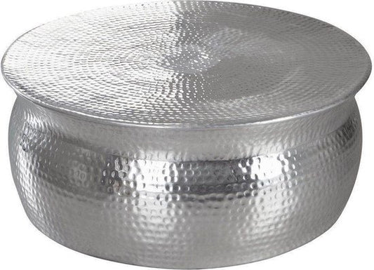 salontafel KARAM 75x31x75cm aluminium zilveren bijzettafel oosterse rond | Plat gehamerd koffietafeltje metaal Design salontafel modern | Tafel klein Indiaas stub tafel klein