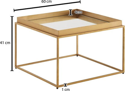 Coffee Table Glass and Metal 60x60x41 cm Coffee Table Gold | Table Living Room Square Mirrored | Living Room Table Modern | Small Side Table Mirrored Glass