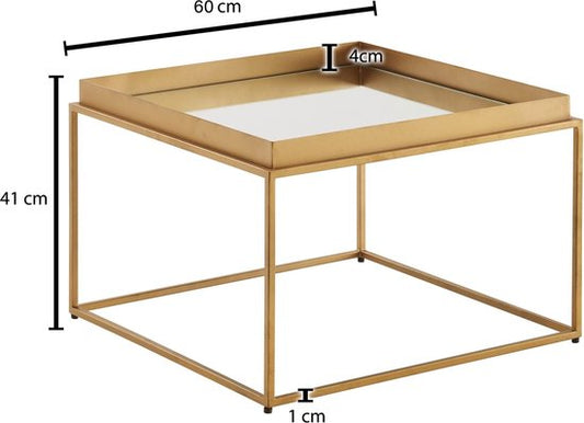 Koffietafel Glas en Metaal 60x60x41 cm Salontafel Goud | Tafel Woonkamer Vierkant Gespiegeld | Woonkamertafel Modern | Kleine Bijzettafel Spiegelglas