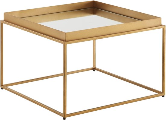 Coffee Table Glass and Metal 60x60x41 cm Coffee Table Gold | Table Living Room Square Mirrored | Living Room Table Modern | Small Side Table Mirrored Glass