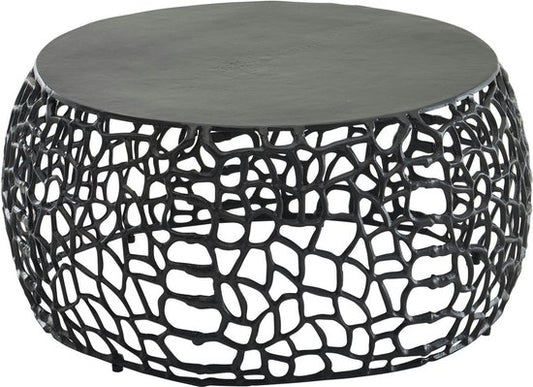 Koffietafel Aluminium 66x66x30 cm Salontafel Metaal Zwart | Tafel Woonkamer Rond | Woonkamertafel Modern | Kleine Bijzettafel