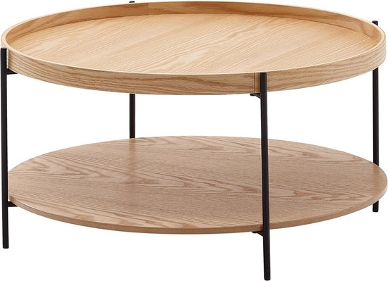 salontafel 78x78x40 cm salontafel hout / metaal woonkamertafel eiken | Moderne ronde design kamertafel met plank | Houten tafel salontafel | Tafel woonkamer