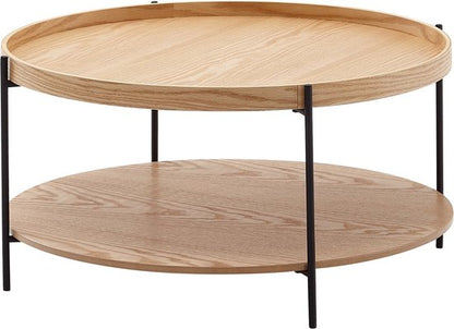 salontafel 78x78x40 cm salontafel hout / metaal woonkamertafel eiken | Moderne ronde design kamertafel met plank | Houten tafel salontafel | Tafel woonkamer