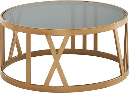Koffietafel Glas en Metaal 60x60x30 cm Salontafel Goud | Tafel Woonkamer Rond | Woonkamertafel Modern | Kleine Bijzettafel