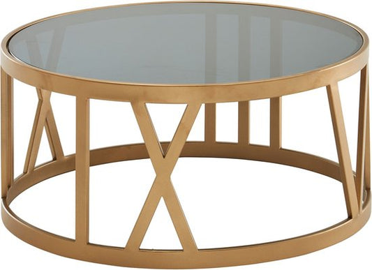 Koffietafel Glas en Metaal 60x60x30 cm Salontafel Goud | Tafel Woonkamer Rond | Woonkamertafel Modern | Kleine Bijzettafel
