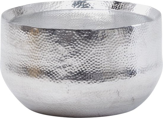 coffee table aluminum silver 60x60x35 cm coffee table hammered | Design coffee table round aluminum oriental | Round metal coffee table small