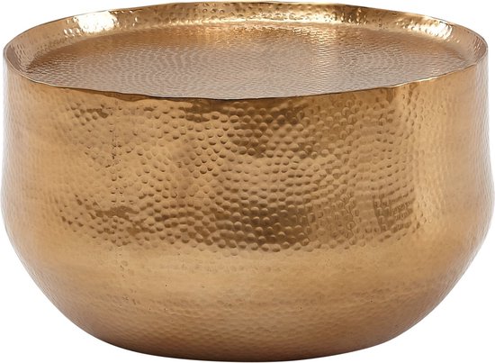 salontafel aluminium goud 60x60x35 cm woonkamertafel gehamerd | Design salontafel rond aluminium oosters | Ronde metalen salontafel klein