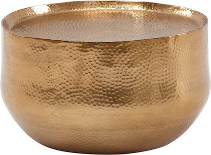 salontafel aluminium goud 60x60x35 cm woonkamertafel gehamerd | Design salontafel rond aluminium oosters | Ronde metalen salontafel klein