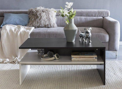 MURPHY 90 x 42 x 60 cm met plank hout zwart / wit | Design salon salontafel tweedelig met opbergruimte | Salontafel moderne salontafel | Loungetafel groot & lang