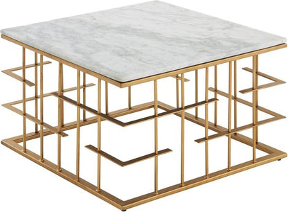 Koffietafel Echt Marmer en Metaal 55x55x35 cm Salontafel Wit Goud | Tafel Woonkamer Vierkant | Woonkamertafel Modern | Kleine Bijzettafel