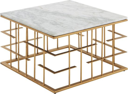 Koffietafel Echt Marmer en Metaal 55x55x35 cm Salontafel Wit Goud | Tafel Woonkamer Vierkant | Woonkamertafel Modern | Kleine Bijzettafel