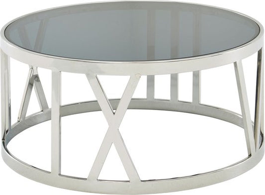Koffietafel Glas en Metaal 60x60x30 cm Salontafel Zilver | Tafel Woonkamer Rond | Woonkamertafel Modern | Kleine Bijzettafel