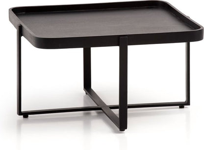 Salontafel 65x65x35 cm Mango Massief Hout / Metaal Zwart Sofa Tafel Vierkant | Design woonkamertafel met opstaande rand | IndustriÃ«le salontafel woonkamer met afgeronde hoeken