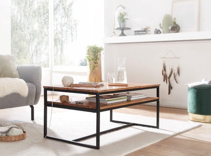 salontafel 100x60x45 cm massief houten metalen salontafel salontafel acacia | IndustriÃ«le kamertafel met opbergruimte | Houten tafel, salontafel, massief