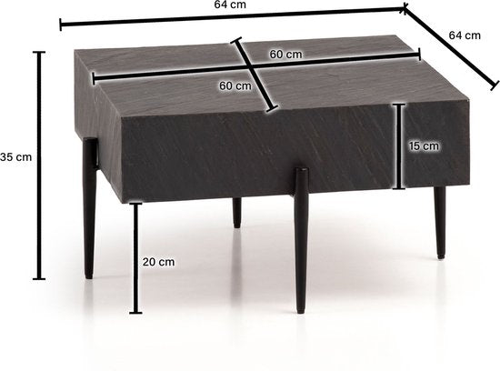 salontafel 64x64x35 cm steenlook/metaal salontafel antraciet vierkant | Design woonkamertafel, salontafel, solide moderne woonkamertafel