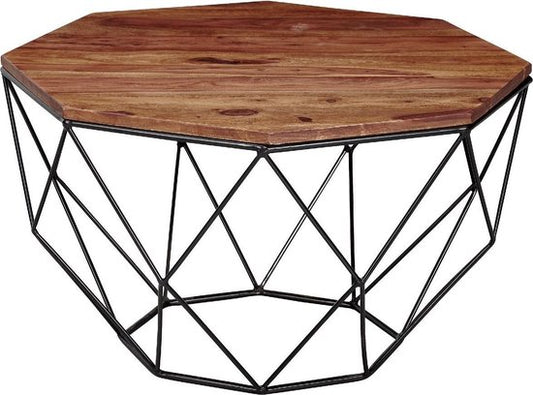 salontafel sheesham massief hout / metaal 66 x 40 x 66 cm | Woonkamertafel massief bruin | Salontafel Moderne houten tafel | Tafel woonkamer industrieel