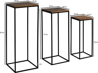 Sky Style - Sheesham massief houten bloementafel set van 3 nesttafel kolomtafel decoratieve kolom