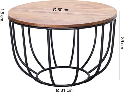 COFFEE TABLE MANORA 60x39x60 cm Sheesham solid wood / metal rattan table | Design coffee table | Coffee table Round | Living room table Industrial Brown | Wooden table coffee table solid | Living room with table