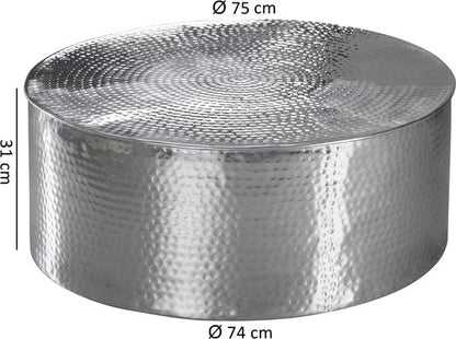 bijzettafel RAHI 75x31x75 cm aluminium bijzettafel zilver oosters rond | Plat gehamerd koffietafeltje metaal Design Salontafel Modern | Salontafel Indian Stubentisch Klein
