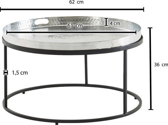 Coffee Table Aluminum 62x62x36 cm Hammered Metal Silver | Round Living Room Table | Modern Living Room Table | Small Side Table