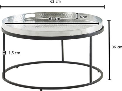 Coffee Table Aluminum 62x62x36 cm Hammered Metal Silver | Round Living Room Table | Modern Living Room Table | Small Side Table