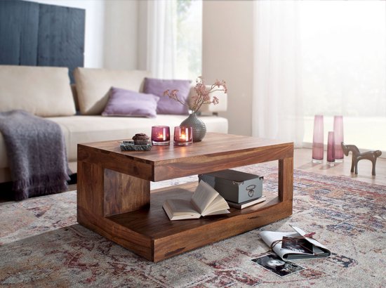 coffee table MUMBAI Sheesham solid wood 90 x 60 x 40 cm | Coffee table design dark brown | Country house style side table natural product | Living room furniture unique modern | Solid wood furniture, real wood, rectangular