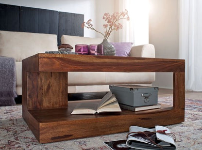 coffee table MUMBAI Sheesham solid wood 90 x 60 x 40 cm | Coffee table design dark brown | Country house style side table natural product | Living room furniture unique modern | Solid wood furniture, real wood, rectangular
