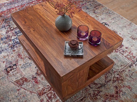 coffee table MUMBAI Sheesham solid wood 90 x 60 x 40 cm | Coffee table design dark brown | Country house style side table natural product | Living room furniture unique modern | Solid wood furniture, real wood, rectangular