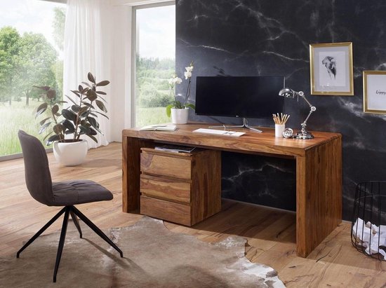 bureau BOHA massief hout Sheesham computer tafel 180 cm breed echt hout ontwerp archief kantoor tafel landelijke stijl