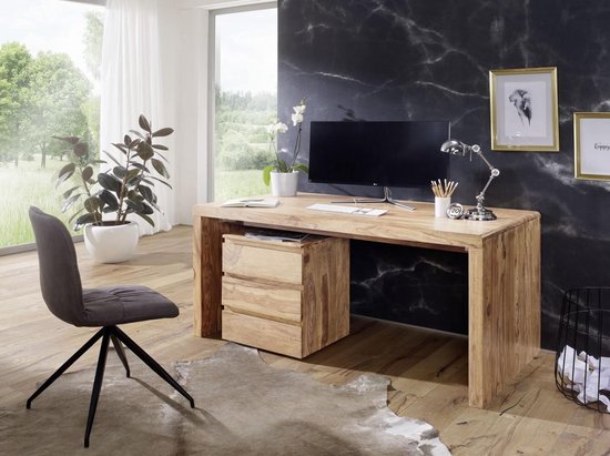 Massief houten acacia computertafel 160 cm breed echt hout design archief kantoor tafel landelijke stijl