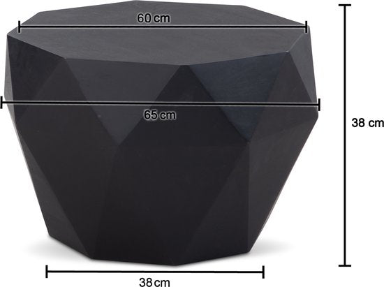 Salontafel 65x65x38 cm mango massief hout zwarte salontafel achthoekig | Design woonkamertafel, salontafel, massief ruitvorm Klein tafeltje bijzettafel woonkamer modern