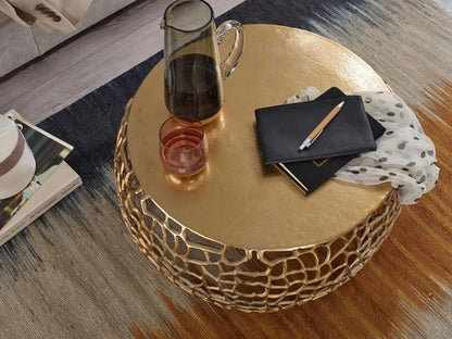 Koffietafel Aluminium 66x66x30 cm Salontafel Metaal Goud | Tafel Woonkamer Rond | Woonkamertafel Modern | Kleine Bijzettafel