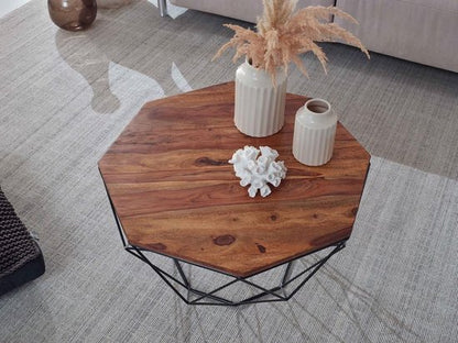 coffee table sheesham solid wood / metal 66 x 40 x 66 cm | Living room table solid brown | Coffee table Modern wooden table | Table living room industrial