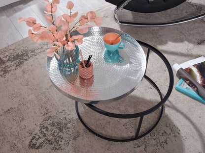Coffee Table Aluminum 62x62x36 cm Hammered Metal Silver | Round Living Room Table | Modern Living Room Table | Small Side Table