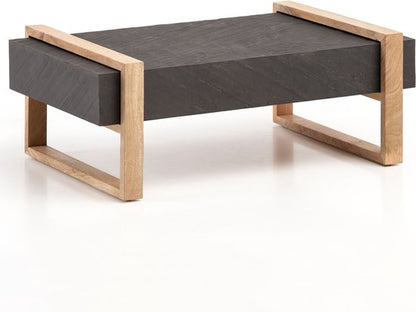 salontafel 105x66x40 cm mango massief hout/steenlook salontafel antraciet | Design woonkamertafel, salontafel, massieve Tafel Woonkamer Rechthoekig Modern