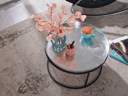 Coffee Table Aluminum 62x62x36 cm Hammered Metal Silver | Round Living Room Table | Modern Living Room Table | Small Side Table