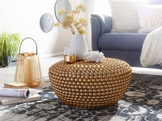 salontafel aluminium goud 60x60x30 cm salontafel metaal rond | Design salontafel aluminium oosters | Ronde salontafel klein